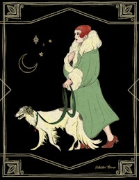 an illustration of a woman walking a dog